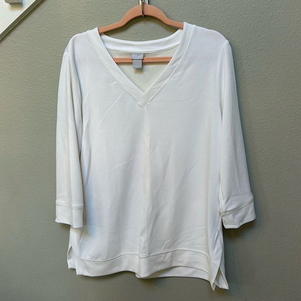 Chico’s Zenergy Sandwashed Tunic, white, Chico’s size 1 (8-10 medium)